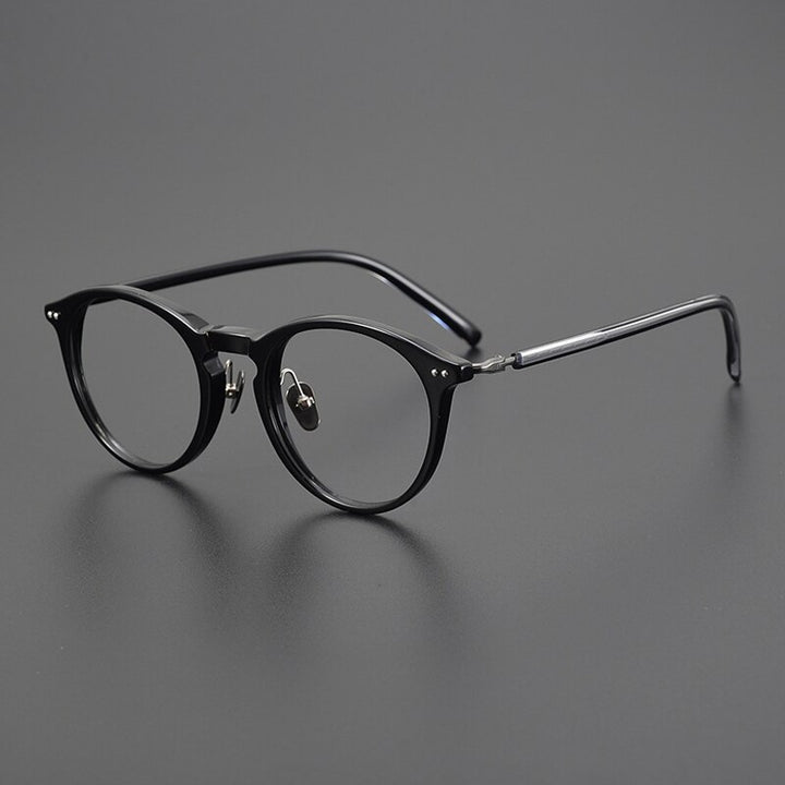 Gatenac Unisex Full Rim Round Acetate Titanium Eyeglasses Gxyj1027 Full Rim Gatenac Black Gun