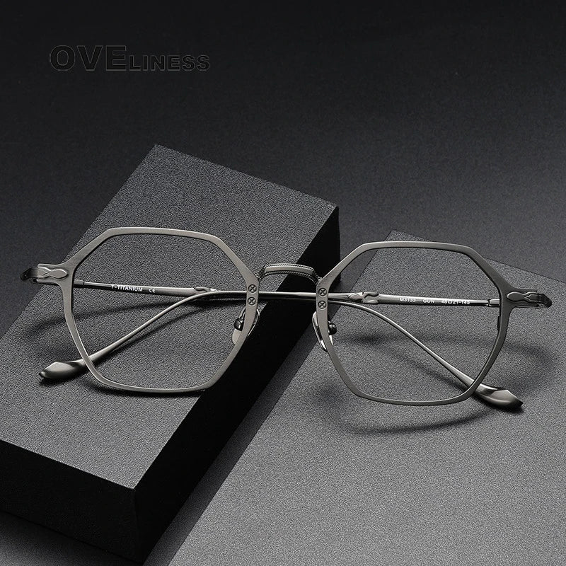 Oveliness Unisex Full Rim Polygon Titanium Eyeglasses Om3133 Full Rim Oveliness