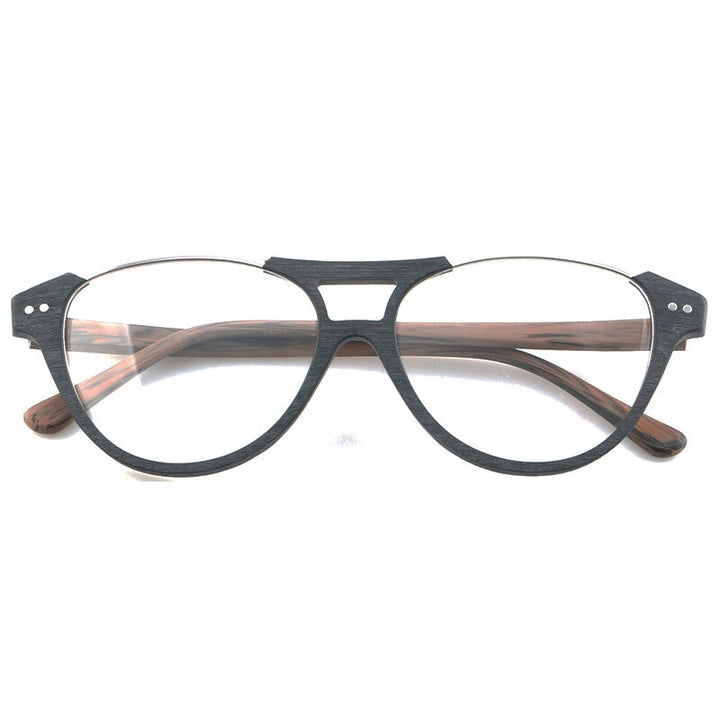 Cubojue Unisex Full Rim Round Wood Acetate Alloy Myopic Reading Glasses 5809 Reading Glasses Cubojue   