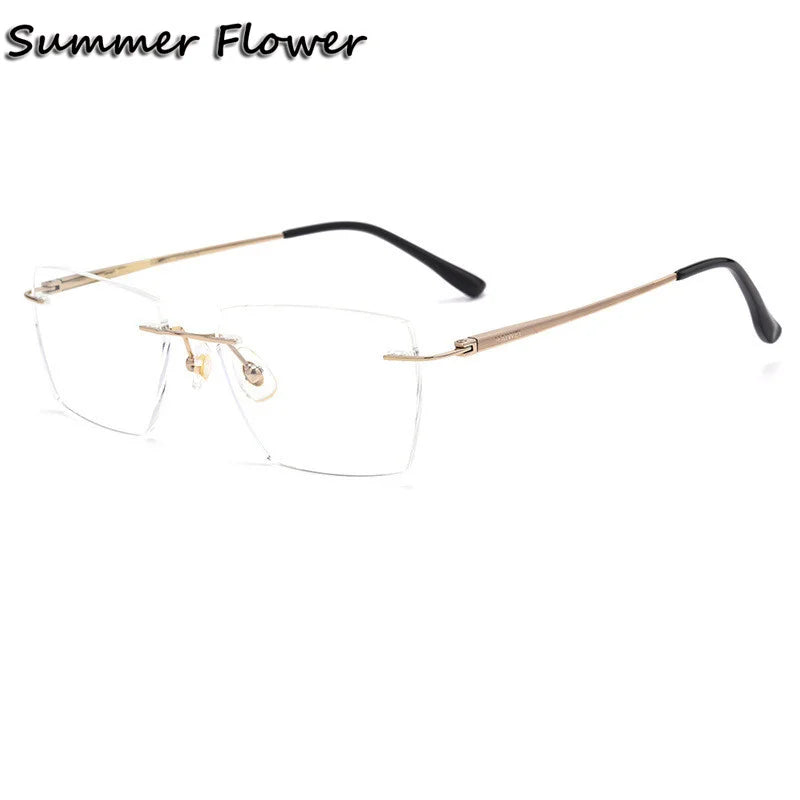 Summer Flower Unisex Rimless Polygon Square Titanium Eyeglasses 60103