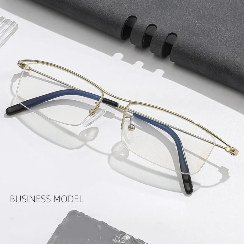 Hdcrafter Unisex Semi Rim Browline Square Titanium Eyeglasses 6688 Semi Rim Hdcrafter Eyeglasses
