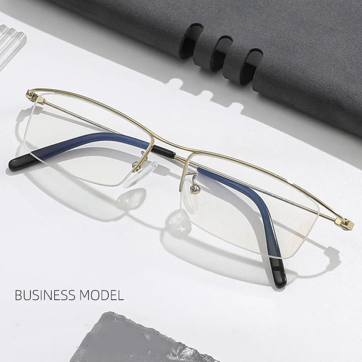 Hdcrafter Unisex Semi Rim Browline Square Titanium Eyeglasses 6688 Semi Rim Hdcrafter Eyeglasses