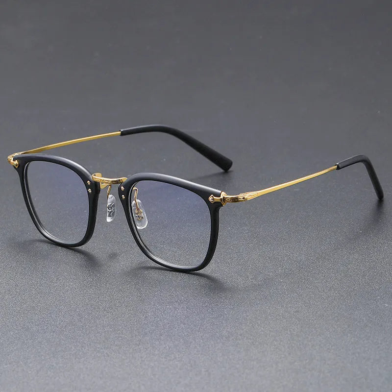 Black Mask Unisex Full Rim Square Titanium Acetate Eyeglasses G806 Full Rim Black Mask Matte Black-Gold