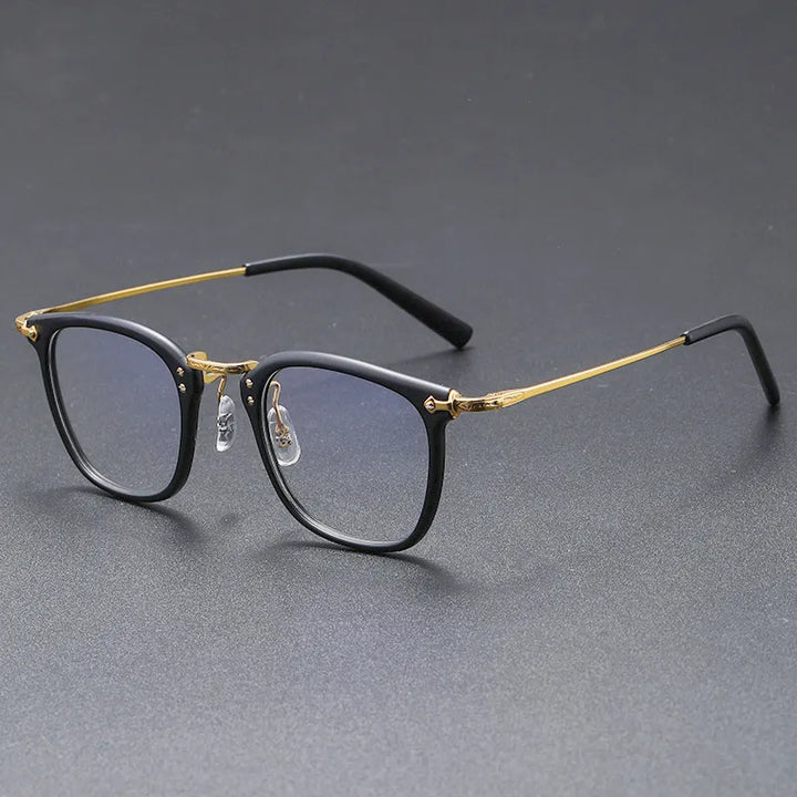 Black Mask Unisex Full Rim Square Titanium Acetate Eyeglasses G806 Full Rim Black Mask Matte Black-Gold