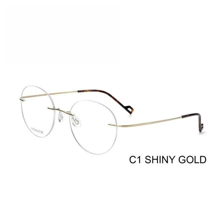 Yimaruili Unisex Rimless Round Titanium Eyeglasses Rt003a Rimless Yimaruili Eyeglasses Gold  
