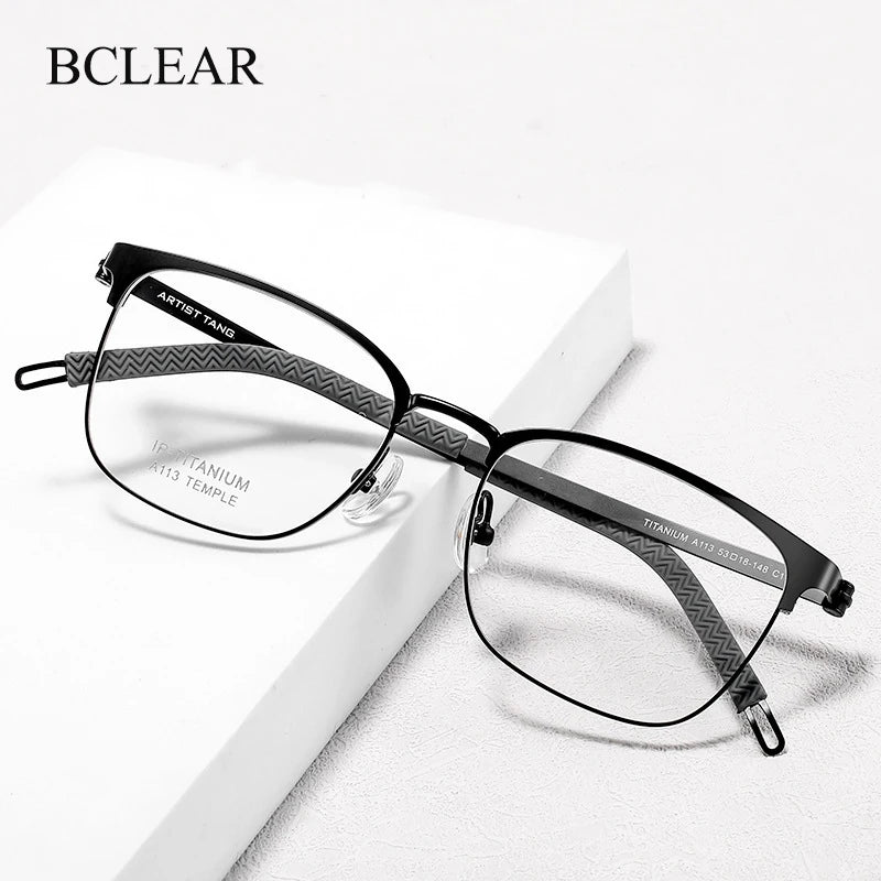 Bclear Unisex Full Rim Square Titanium Eyeglasses A113 Full Rim Bclear