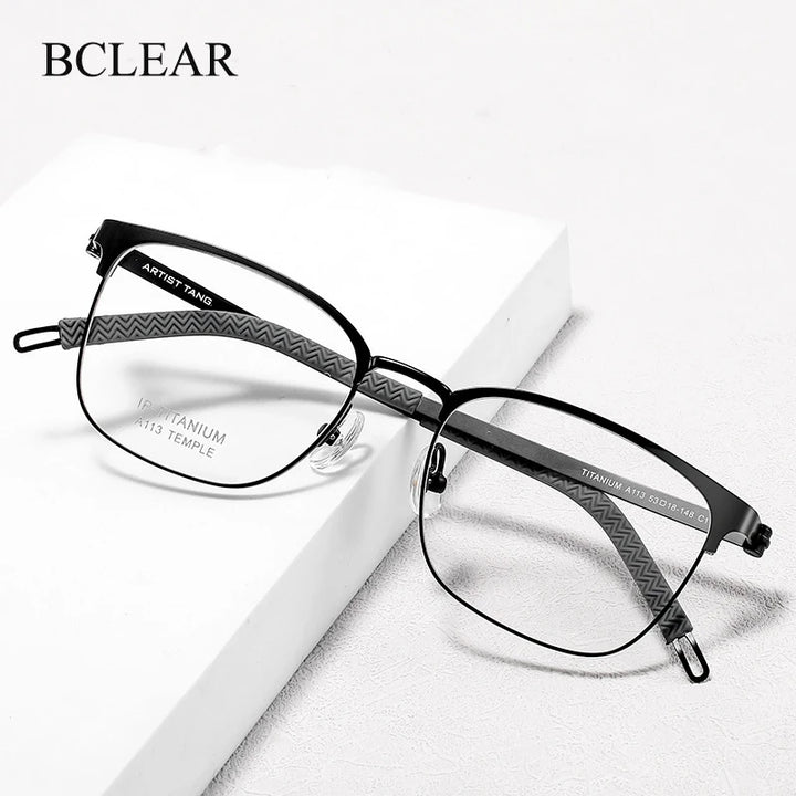 Bclear Unisex Full Rim Square Titanium Eyeglasses A113 Full Rim Bclear