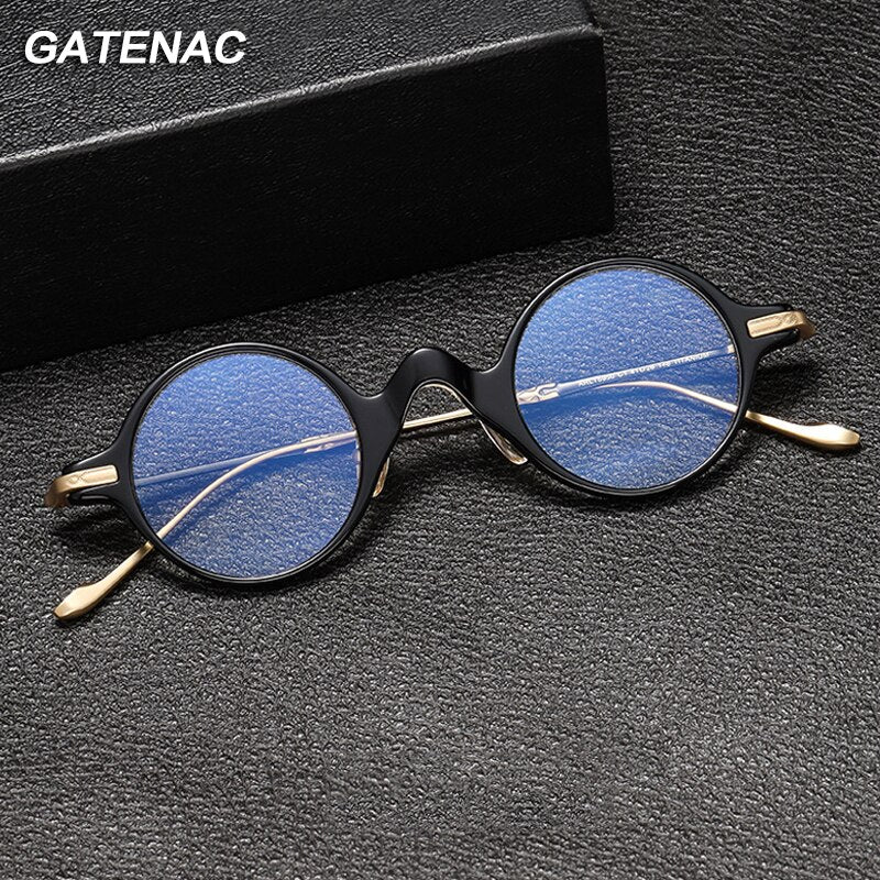 Gatenac Unisex Full Rim Round Acetate Titanium Eyeglasses Gxyj1041 Full Rim Gatenac