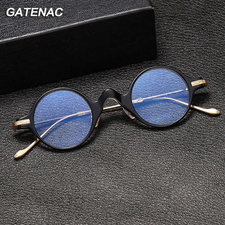 Gatenac Unisex Full Rim Round Acetate Titanium Eyeglasses Gxyj1041 Full Rim Gatenac