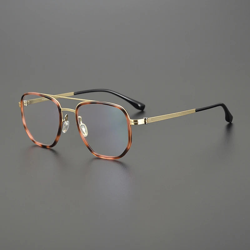 Gatenac Unisex Full Rim Square Double Bridge Acetate Titanium Eyeglasses 31567
