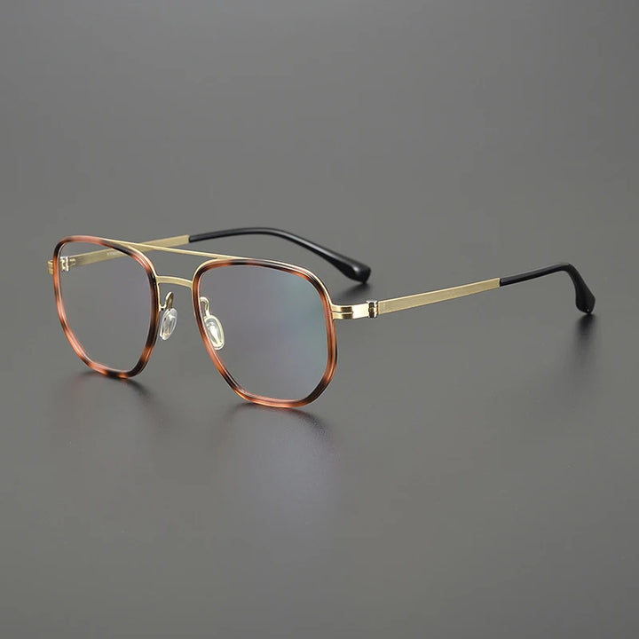 Gatenac Unisex Full Rim Square Double Bridge Acetate Titanium Eyeglasses 31567