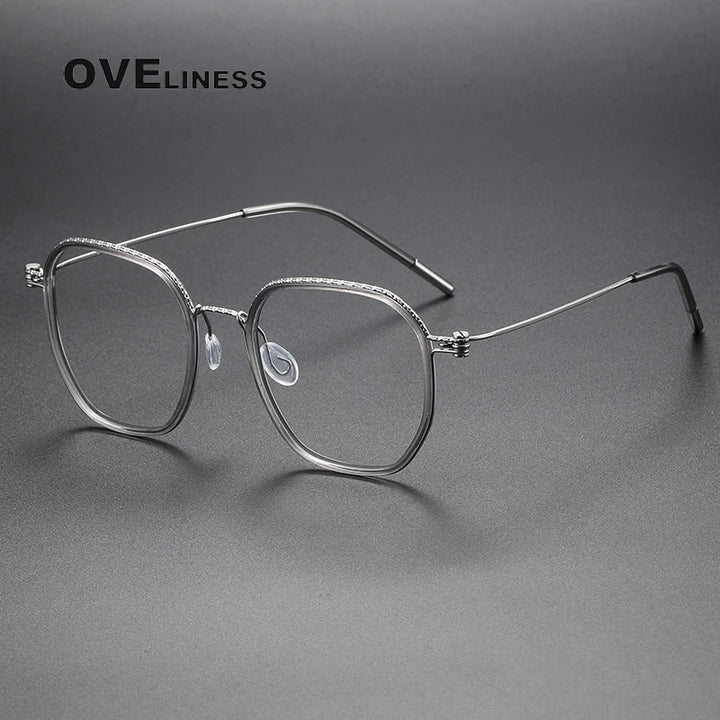 Oveliness Unisex Full Rim Square Acetate Titanium Eyeglasses 80892 Full Rim Oveliness grey silver  