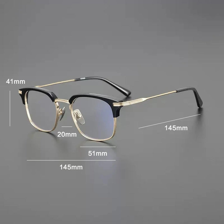 Gatenac Unisex Full Rim Square Acetate Titanium Eyeglasses Gxyj1144 Full Rim Gatenac