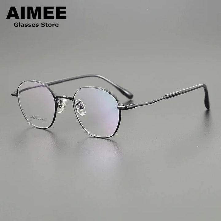Aimee Unisex Full Rim Flat Top Round Polygon Titanium Eyeglasses 5016 Full Rim Aimee
