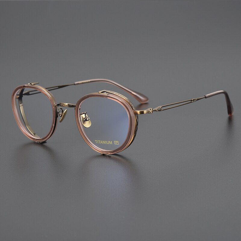 Gatenac Unisex Full Rim Round Square Acetate Titanium Eyeglasses Gxyj1050 Full Rim Gatenac Coffee Pink