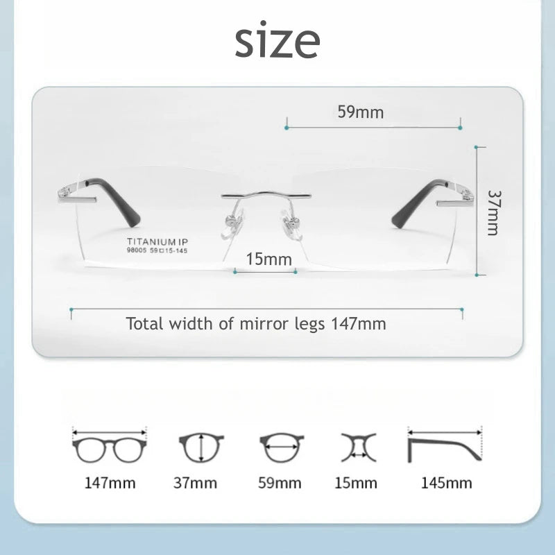 KatKani Men's Rimless Square Ttitanium Eyeglasses 98005 Rimless KatKani Eyeglasses   