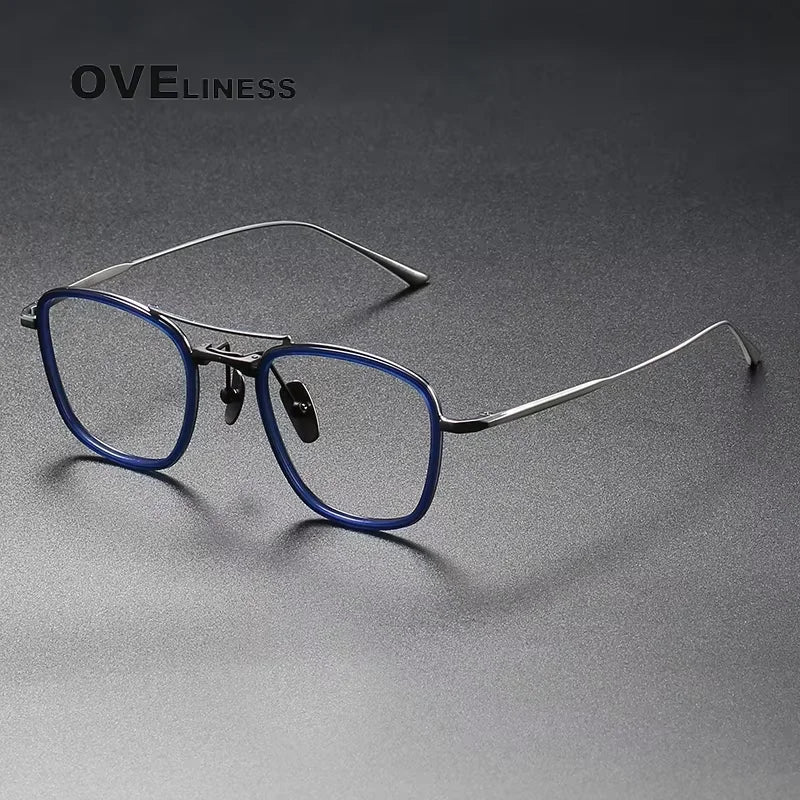 Oveliness Unisex Full Rim Polygon Double Bridge Acetate Titanium Eyeglasses 613135