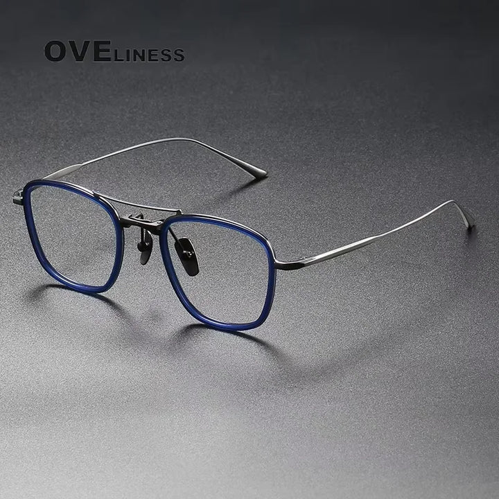 Oveliness Unisex Full Rim Polygon Double Bridge Acetate Titanium Eyeglasses 613135