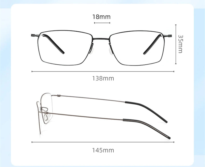 Black Mask Women's Full Rim Square Screwless Titanium Eyeglasses 65509