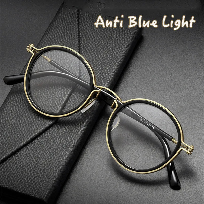 Kocolior Unisex Full Rim Round Alloy Acetate Hyperopic Reading Glasses 2203 Reading Glasses Kocolior