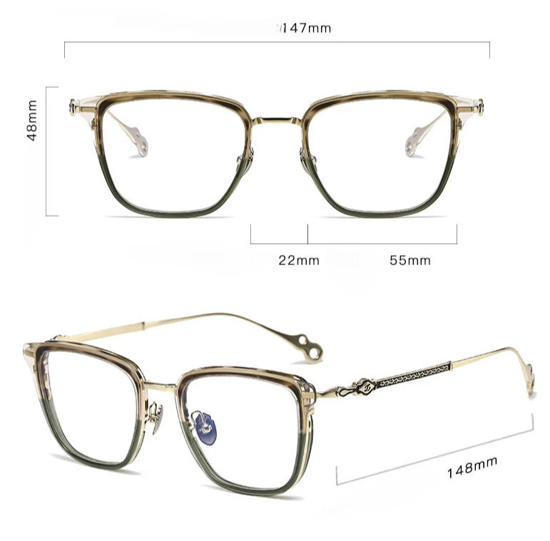 Hewei Unisex Full Rim Square Titanium Acetate Eyeglasses 86867 Full Rim Hewei