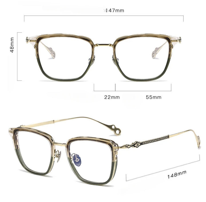 Hewei Unisex Full Rim Square Titanium Acetate Eyeglasses 86867 Full Rim Hewei