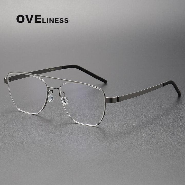 Oveliness Unisex Full Rim Square Double Bridge Titanium Eyeglasses 9622 Full Rim Oveliness gun