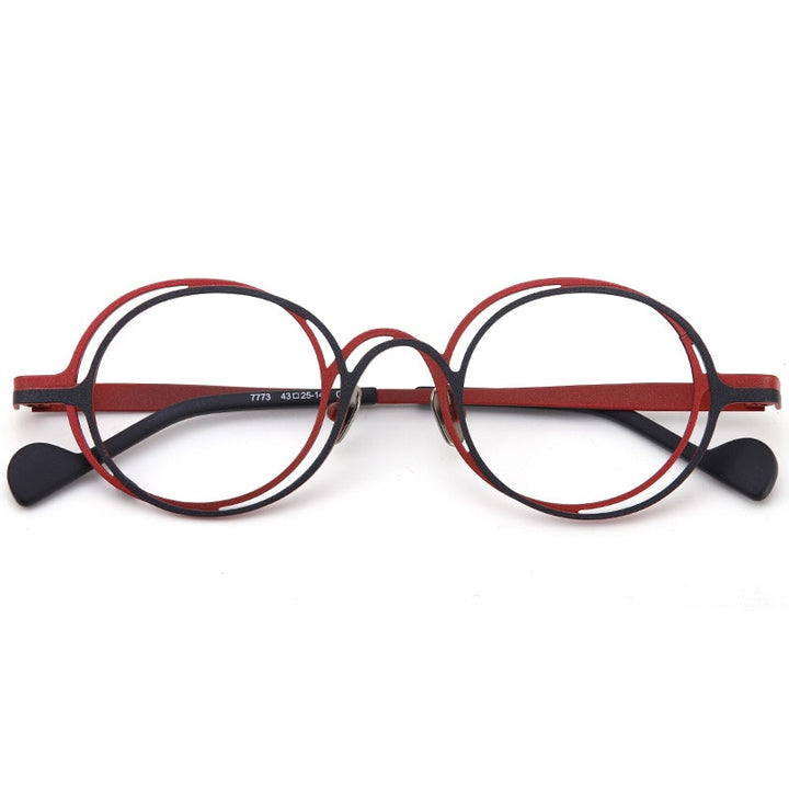 Muzz Unisex Full Rim Irregular Round Ip Titanium Eyeglasses T7773 Full Rim Muzz C1