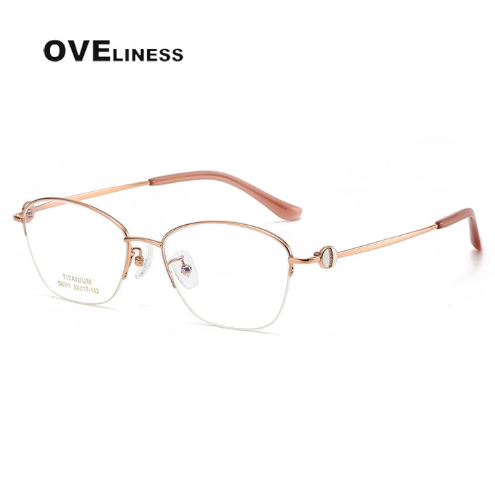 Oveliness Women's Semi Rim Oval Square Titanium Eyeglasses 196011 Semi Rim Oveliness rose gold
