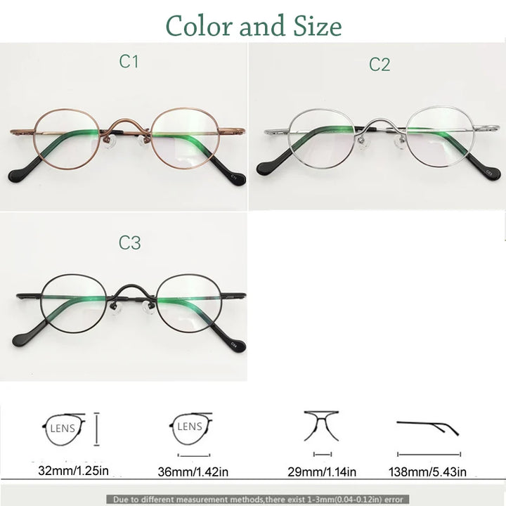 Yujo Unisex Full Rim Small Round Titanium Eyeglasses 3629e Full Rim Yujo   