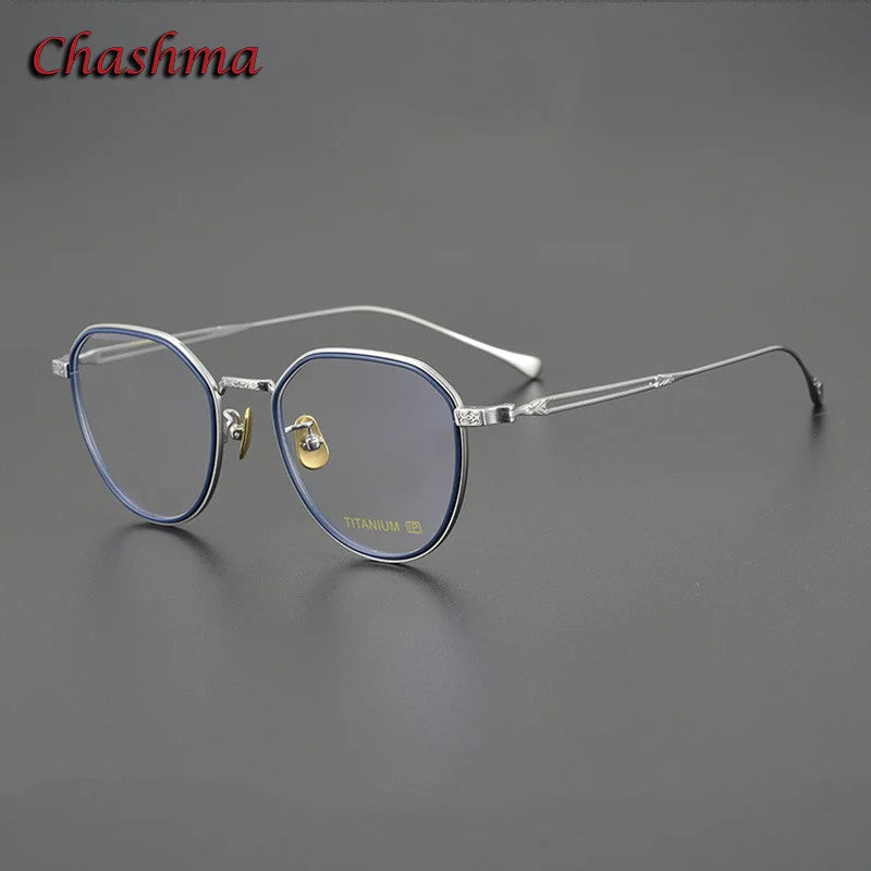 Chashma Ochki Unisex Full Rim Flat Top Round Titanium Eyeglasses 079 Full Rim Chashma Ochki   