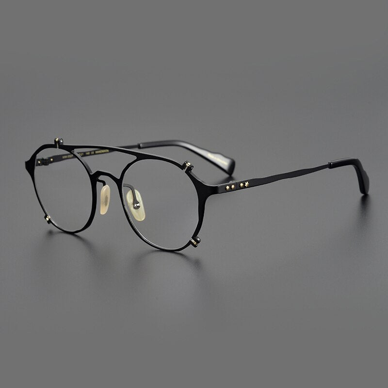 Gatenac Unisex Full Rim Round Double Bridge Titanium Eyeglasses Gxyj1026 Full Rim Gatenac