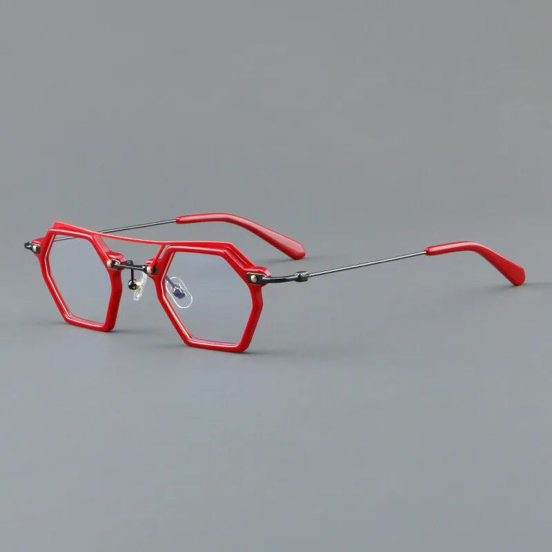CCspace Unisex Full Rim Polygon Double Bridge Acetate Alloy Eyeglasses 3812 Full Rim CCSpace Red