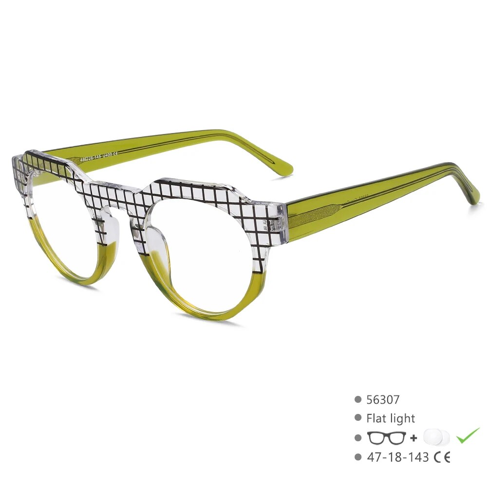 CCspace Women's Full Rim Round Acetate Reading Glasses R56307 Reading Glasses CCspace Grey green 0