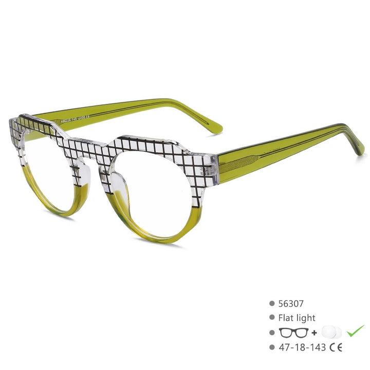 CCspace Women's Full Rim Round Acetate Reading Glasses R56307 Reading Glasses CCspace Grey green 0