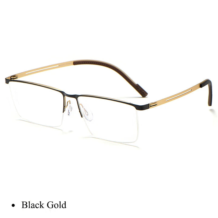 Bclear Men's Semi Rim Square Brow Line Titanium Eyeglasses 0129 Semi Rim Bclear Black Gold