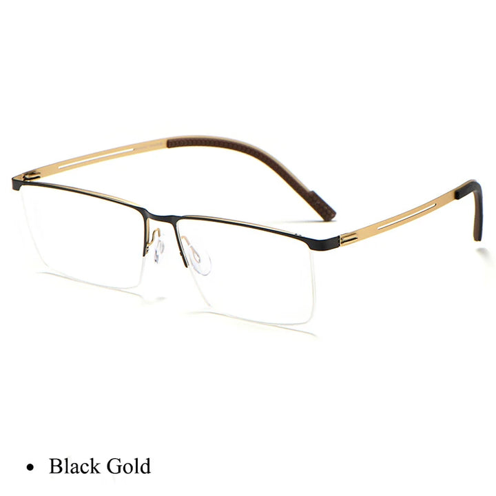 Bclear Men's Semi Rim Square Brow Line Titanium Eyeglasses 0129 Semi Rim Bclear Black Gold  