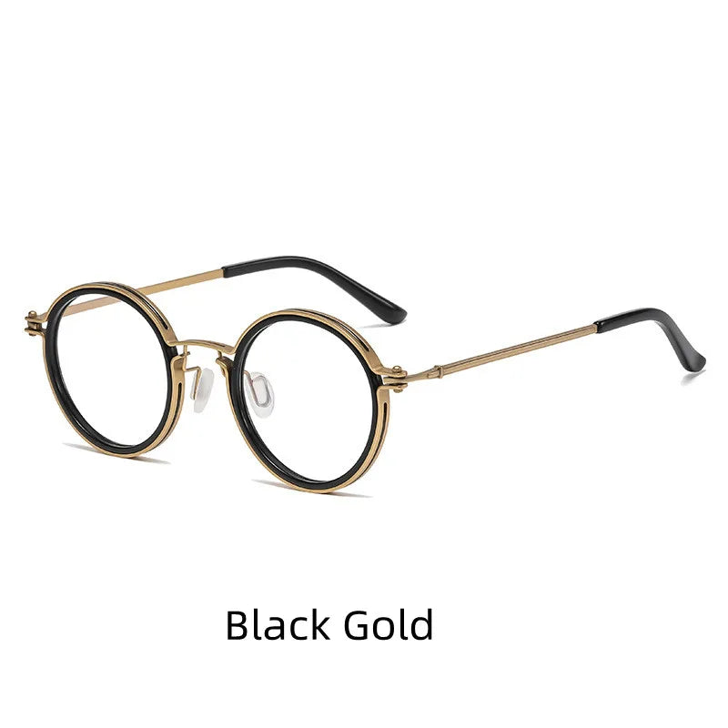 Kocolior Unisex Full Rim Round Acetate Alloy Hyperopic Reading Glasses 10749 Reading Glasses Kocolior Black Gold 0
