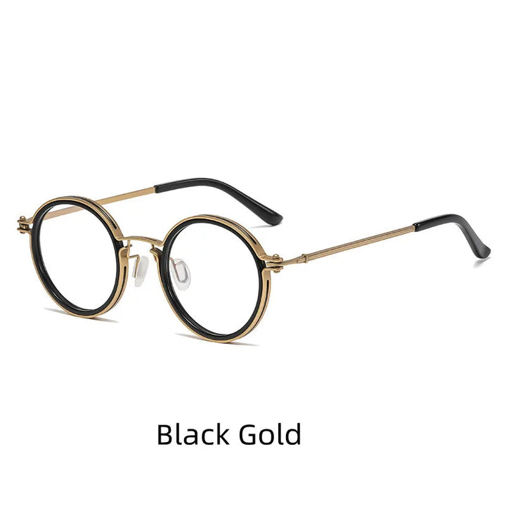 Kocolior Unisex Full Rim Round Acetate Alloy Hyperopic Reading Glasses 10749 Reading Glasses Kocolior Black Gold 0