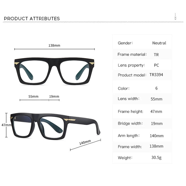 Hdcrafter Unisex Full Rim Square Tr 90 Acetate Eyeglasses 3394 Full Rim Hdcrafter Eyeglasses