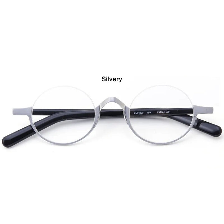 Muzz Unisex Semi Rim Small Round Titanium Acetate Eyeglasses Kmn80x Semi Rim Muzz Silver