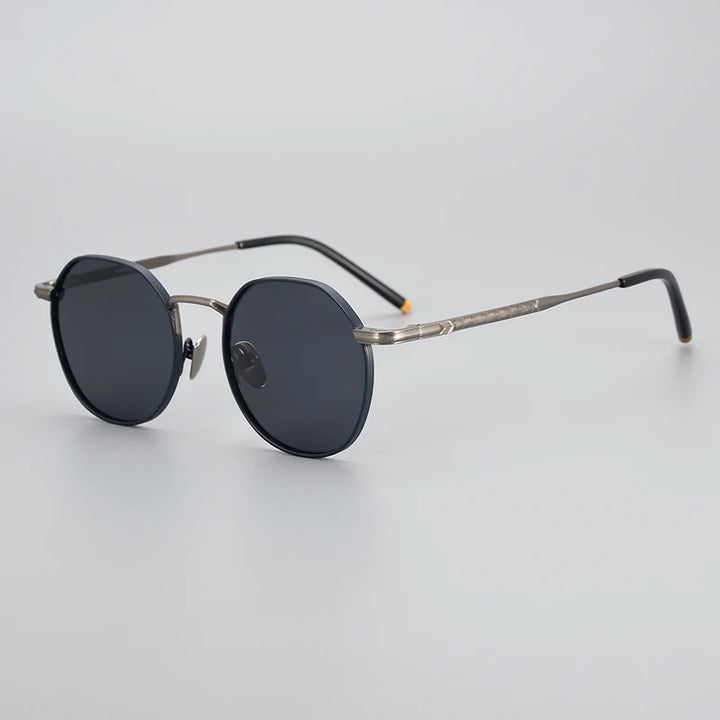 Black Mask Men's Full Rim Titanium Round Polarized Sunglasses 14045 Full Rim Black Mask Blue Gray-Gray Lens As Shown