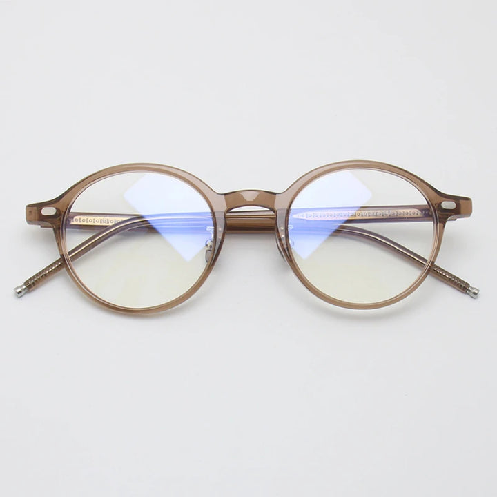 Black Mask Unisex Full Rim Round Acetate Eyeglasses 49205 Full Rim Black Mask Tawny