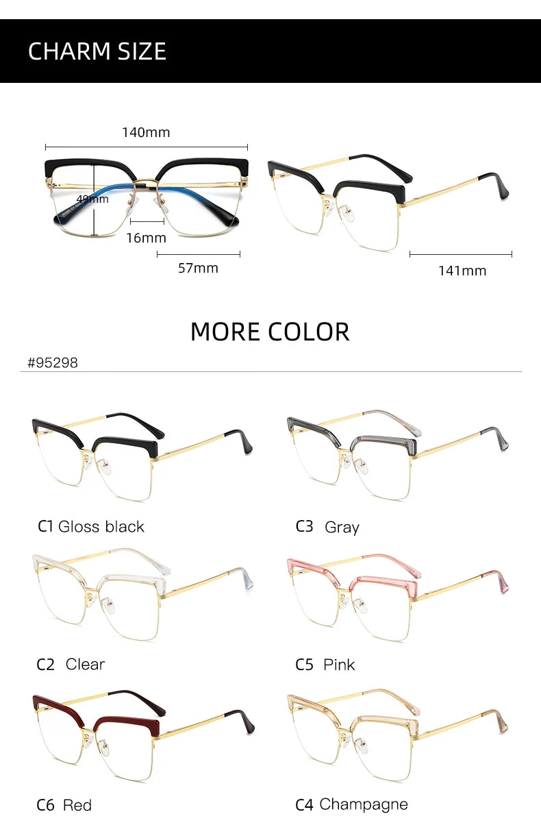 Handoer Women's Semi Rim Oval Cat Eye Tr 90 Alloy Eyeglasses 95298