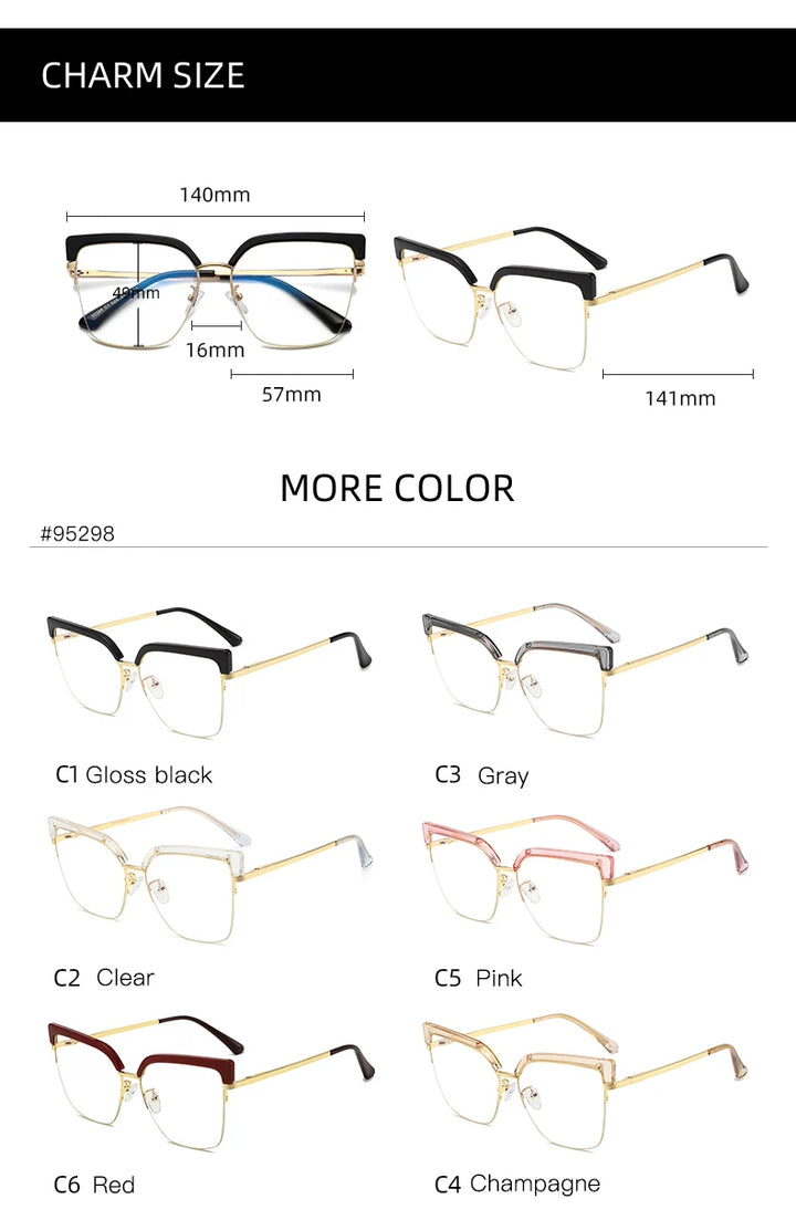 Handoer Women's Semi Rim Oval Cat Eye Tr 90 Alloy Eyeglasses 95298