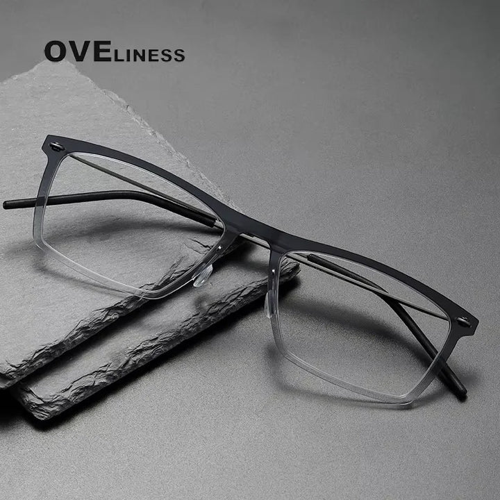 Oveliness Unisex Full Rim Square Acetate Titanium Eyeglasses 6533 Full Rim Oveliness