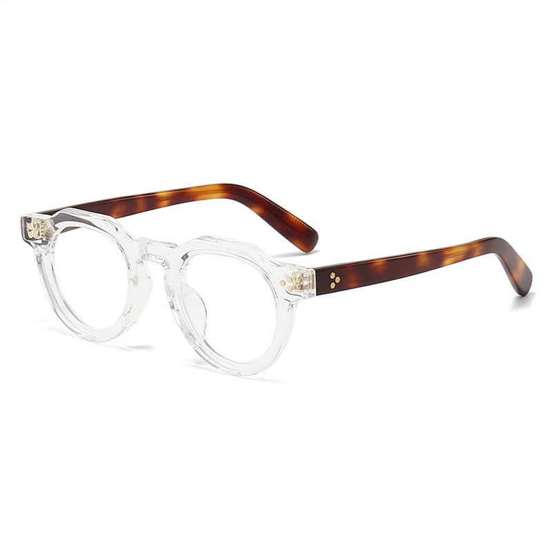 Black Mask Unisex Full Rim Flat Top Round Acetate Eyeglasses 8013 Full Rim Black Mask Crystal