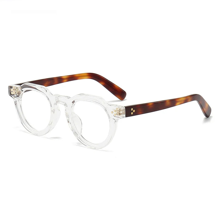 Black Mask Unisex Full Rim Flat Top Round Acetate Eyeglasses 8013 Full Rim Black Mask Crystal