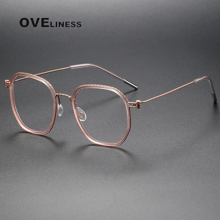 Oveliness Unisex Full Rim Square Acetate Titanium Eyeglasses 80892 Full Rim Oveliness pink rose gold  