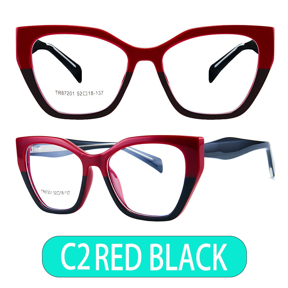 CCspace Unisex Full Rim Square Acetate Eyeglasses 56455 Full Rim CCspace C2RedBlack